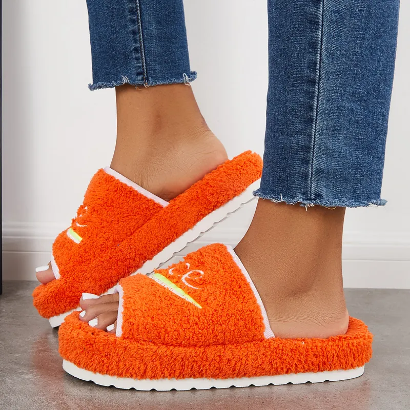Warm Open Toe Flat Furry Slippers Cozy Slide Shoes sold by Tinstree
