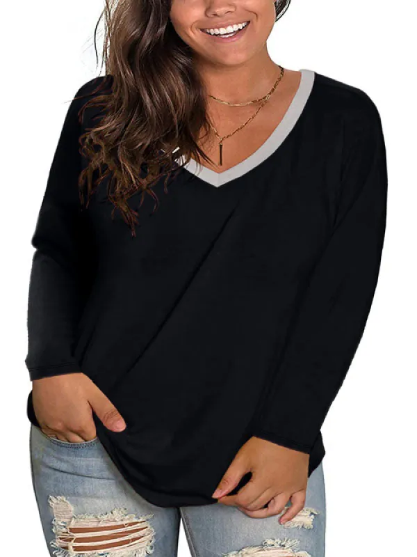 Women Tops Casual V Neck Long Sleeve T-Shirt Summer Blouse sold by Tinstree