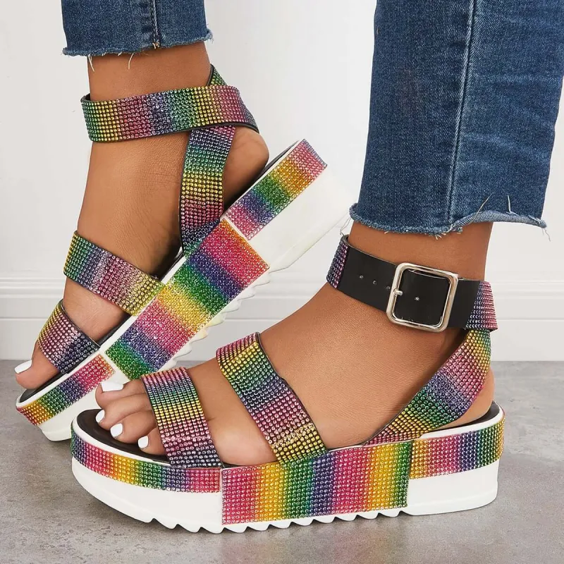 Glitter Platform Ankle Strap Sandals Thick Sole Shoes sold by Tinstree
