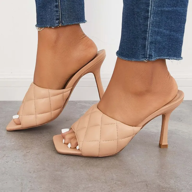 Square Toe Stilettos High Heels Slip on Mule Sandals sold by Tinstree