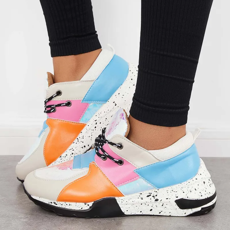 Casual Lace Up Front Cliff Sneakers Colorblock Cosy Chunky Shoes sold by Tinstree
