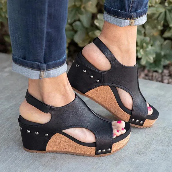 Cork Platform Wedges Slingback Ankle Buckle Strap Sandals sold by Tinstree