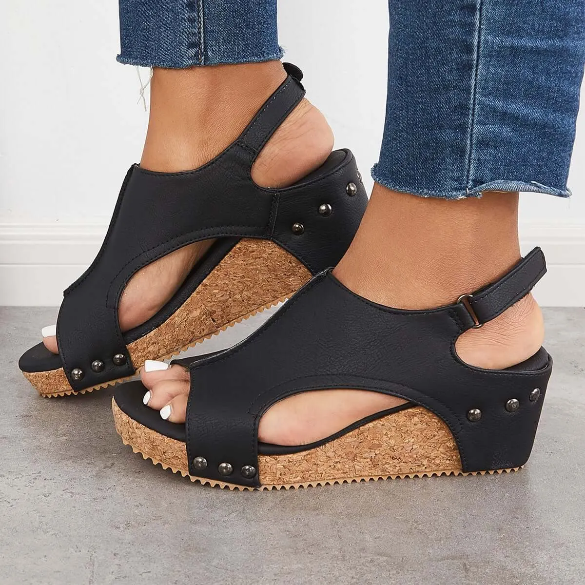 Cork Platform Wedges Slingback Ankle Buckle Strap Sandals sold by Tinstree product image thumbnail 4