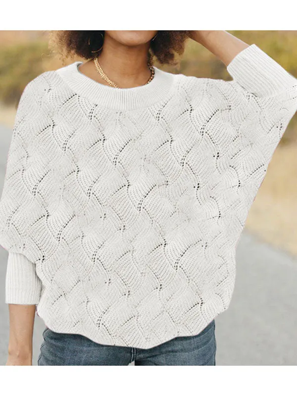 Women Hollow Out Crewneck Batwing Sleeve Knit Sweater Pullover Jumper Tops sold by Tinstree