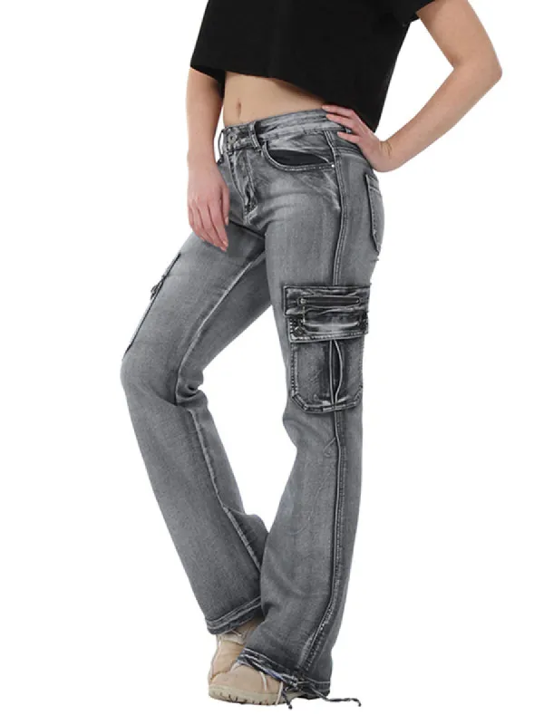 Women Retro Mid Waisted Bootcut Denim Pants Slim Boot Cut Jeans sold by Tinstree