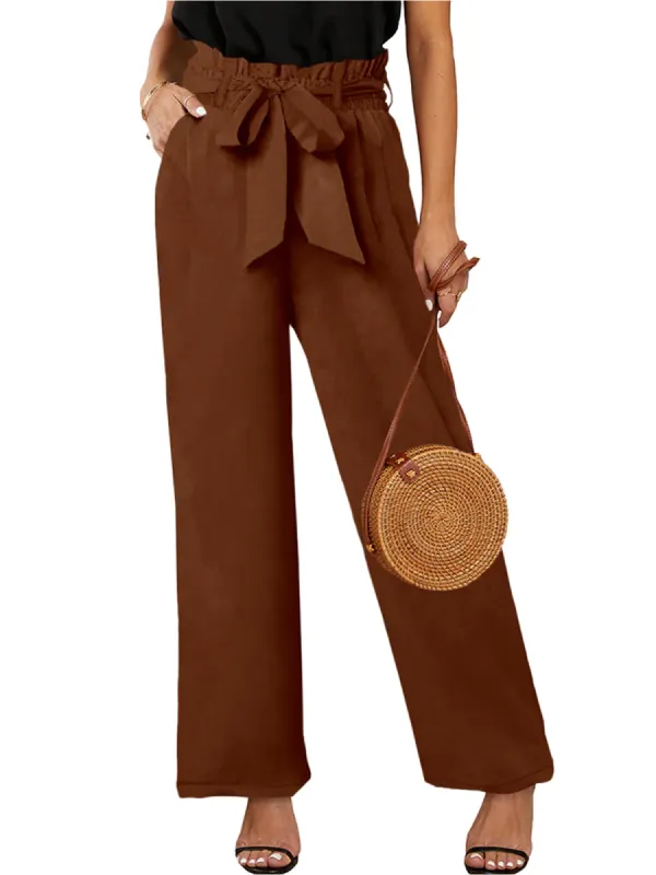 Women's High Waisted Palazzo Pants Belted Wide Leg Long Trousers sold by Tinstree