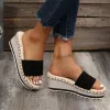 Black Espadrille Platform Wedges Slide Sandals sold by Tinstree