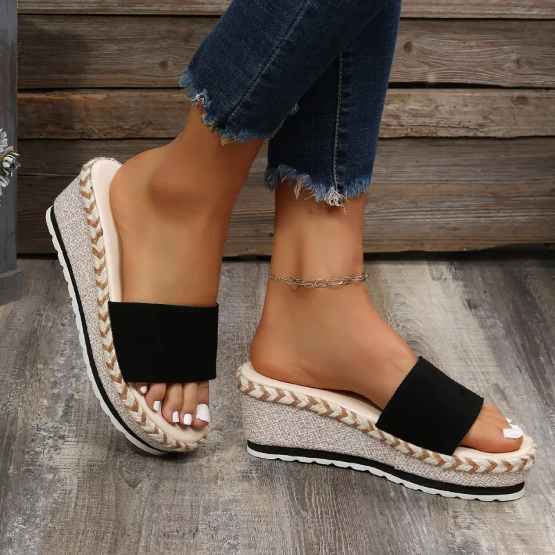 Black Espadrille Platform Wedges Slide Sandals sold by Tinstree