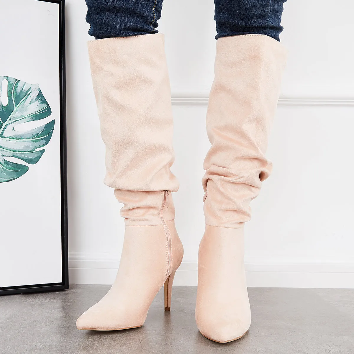 Slouchy Suede Knee High Boots Pointed Toe Stiletto Heel Tall Boots sold by Tinstree product image thumbnail 3