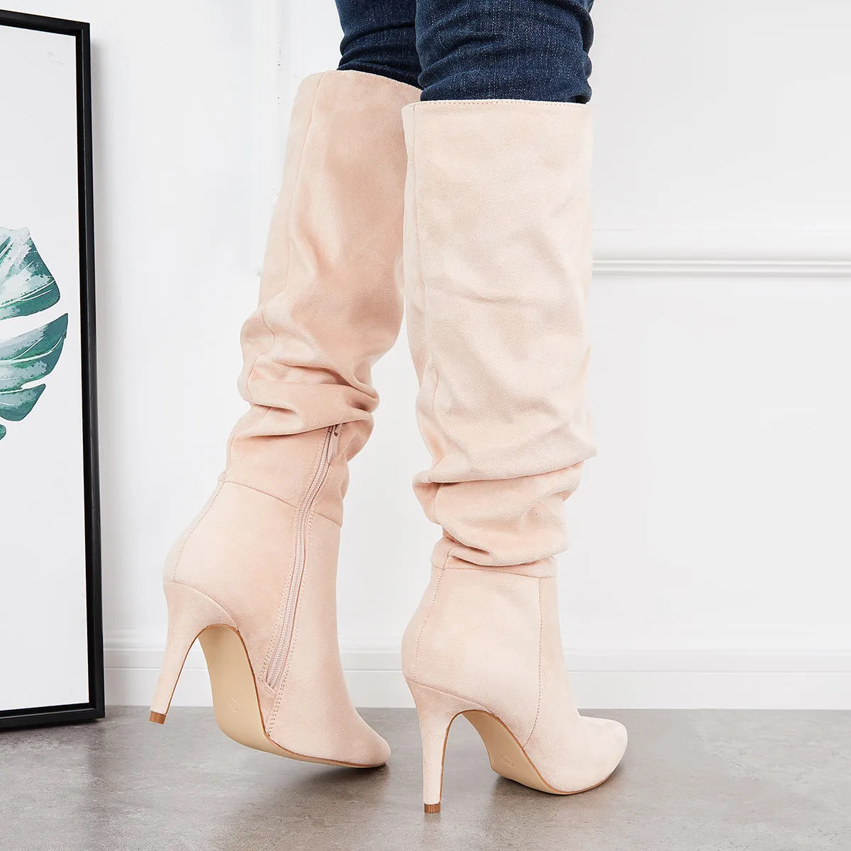 Slouchy Suede Knee High Boots Pointed Toe Stiletto Heel Tall Boots sold by Tinstree product image thumbnail 5