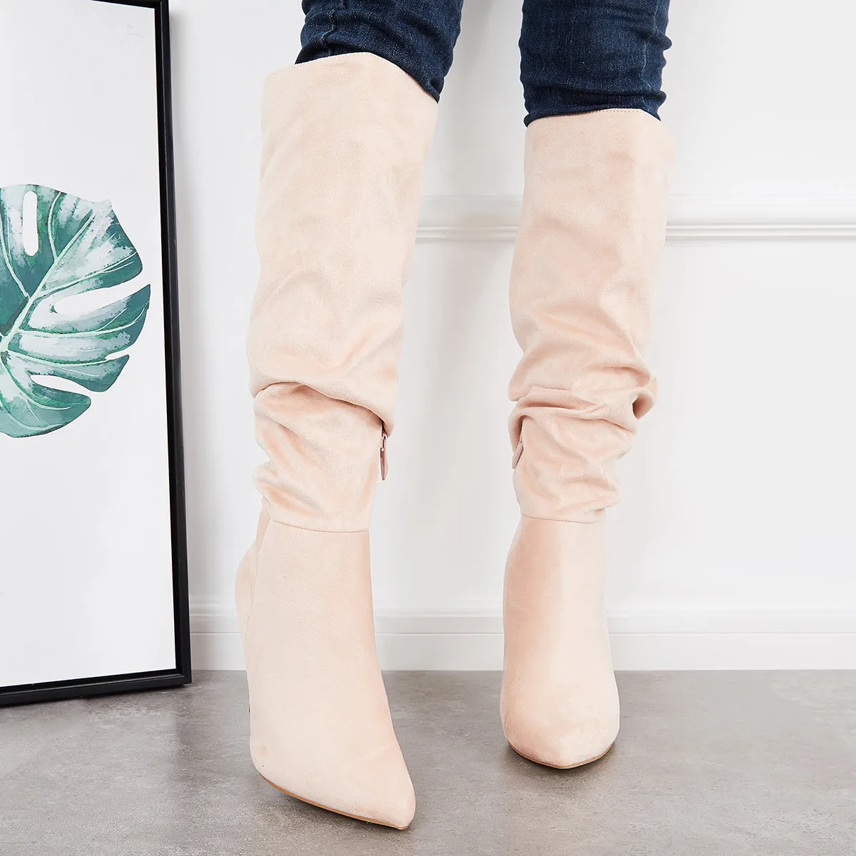 Slouchy Suede Knee High Boots Pointed Toe Stiletto Heel Tall Boots sold by Tinstree product image thumbnail 4