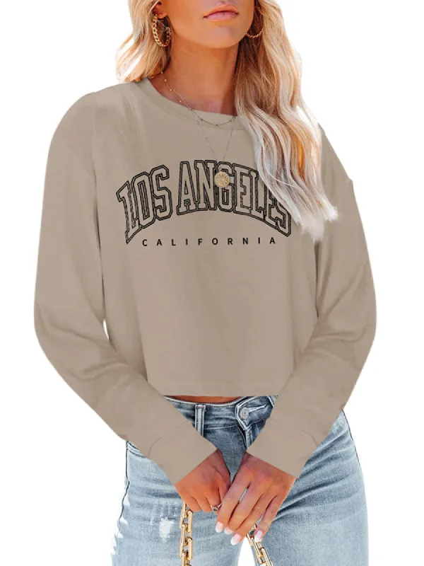 Women's Casual Long Sleeve Crew Neck Letter Print Crop Top Sweatshirt sold by Tinstree