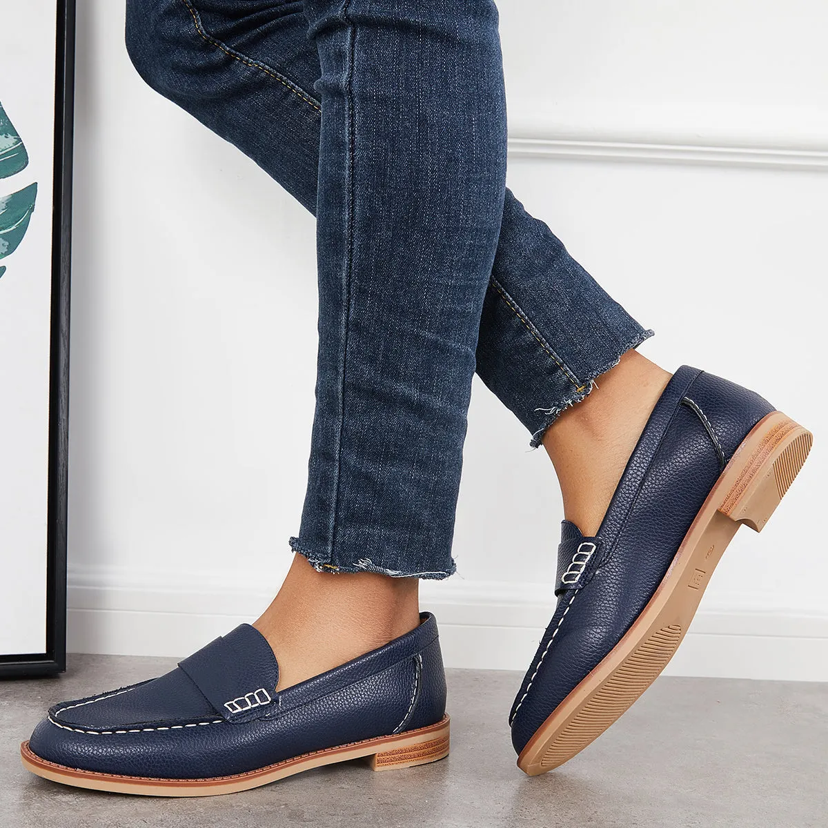 Retro Round Toe Penny Loafers Low Heel Slip on Walking Shoes sold by Tinstree product image thumbnail 3