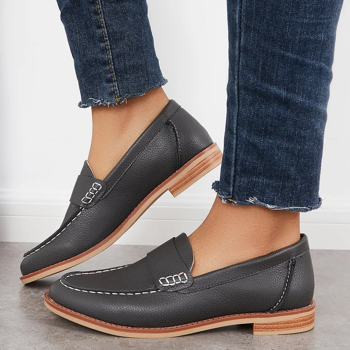 Retro Round Toe Penny Loafers Low Heel Slip on Walking Shoes sold by Tinstree product image thumbnail 5