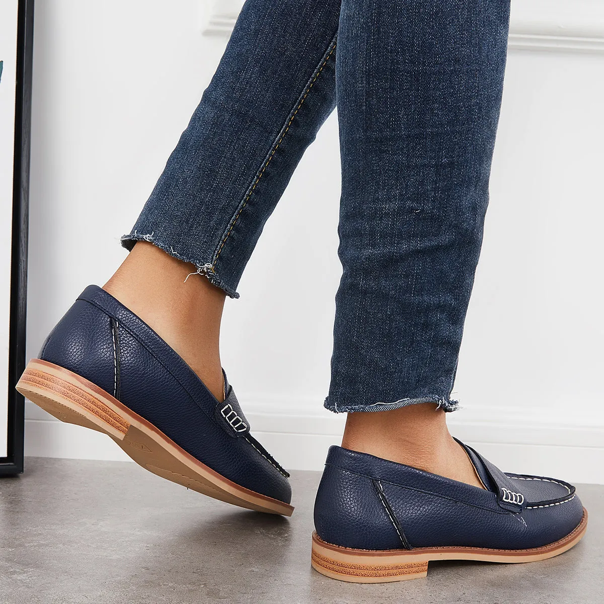 Retro Round Toe Penny Loafers Low Heel Slip on Walking Shoes sold by Tinstree product image thumbnail 4