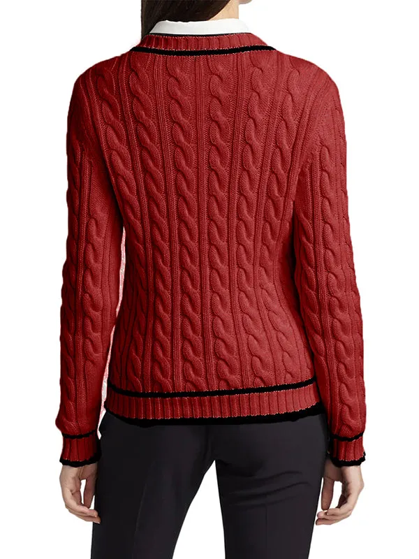 Women V Neck Sweater Long Sleeve Cable Knit Pullover Jumper Tops sold by Tinstree product image thumbnail 2