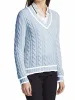 Women V Neck Sweater Long Sleeve Cable Knit Pullover Jumper Tops sold by Tinstree