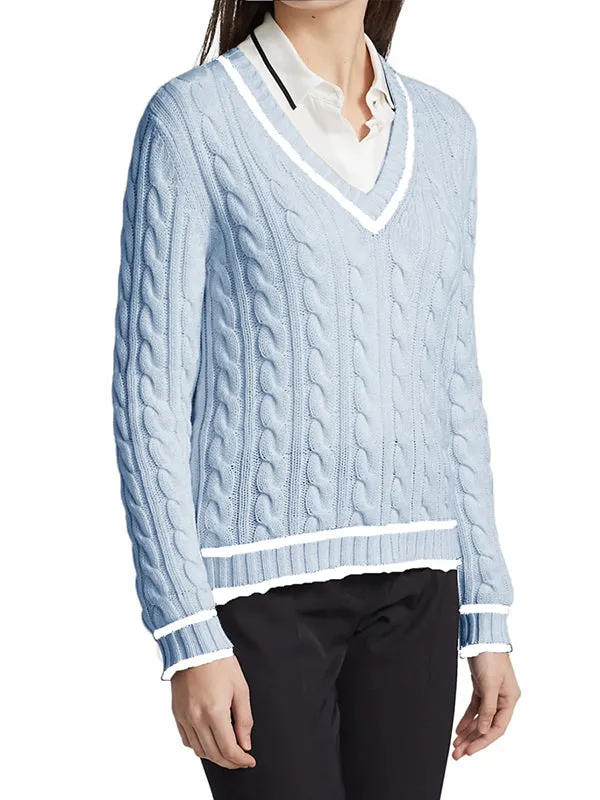 Women V Neck Sweater Long Sleeve Cable Knit Pullover Jumper Tops sold by Tinstree product image thumbnail 4