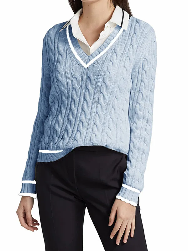 Women V Neck Sweater Long Sleeve Cable Knit Pullover Jumper Tops sold by Tinstree product image thumbnail 5