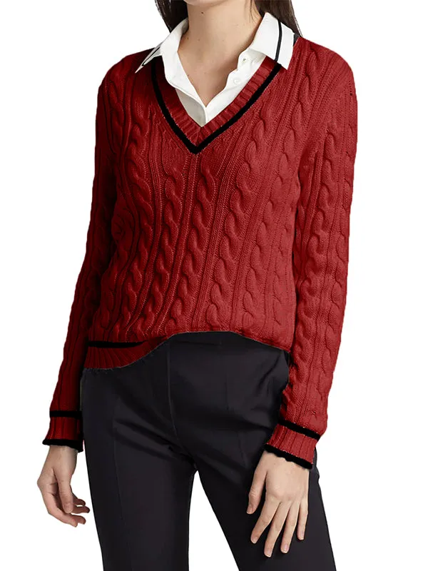 Women V Neck Sweater Long Sleeve Cable Knit Pullover Jumper Tops sold by Tinstree product image thumbnail 3