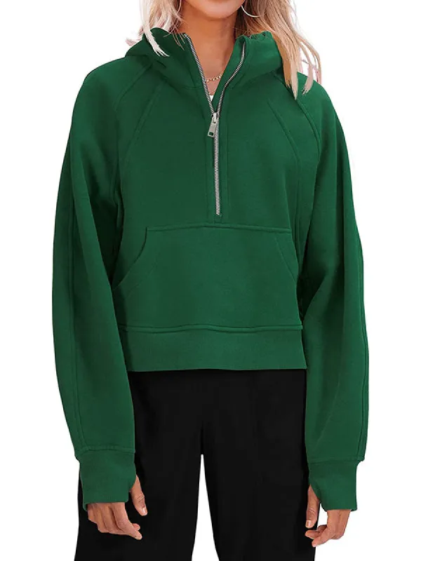Women Cropped Half Zip Hoodies Long Sleeve Fleece Crop Pullover Sweatshirts sold by Tinstree