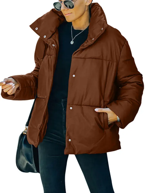 Women Winter Long Sleeve Zipper Puffer Jacket Classic Button Down Coats sold by Tinstree