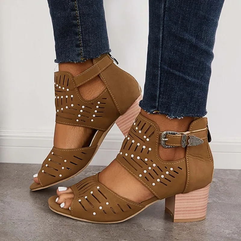 Low Chunky Block Stack Heels Ankle Strap Sandals sold by Tinstree