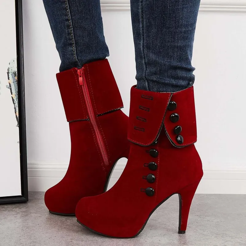 Platform Chunky High Heel Booties Side Buttons Ankle Boots sold by Tinstree