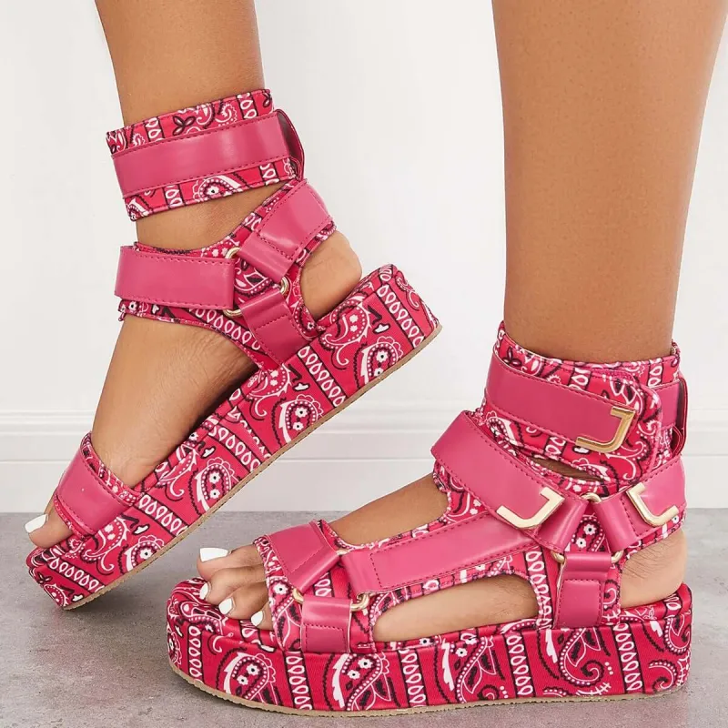 Open Toe Platform Heel Slingback Velcro Strap Sandals sold by Tinstree