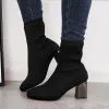 Stretch Knit Chunky Heel Sock Boots Slip on Ankle Booties sold by Tinstree
