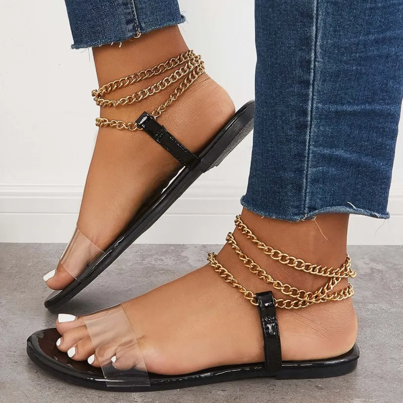Open Toe Chain Strappy Shoes Ankle Strap Sandals sold by Tinstree