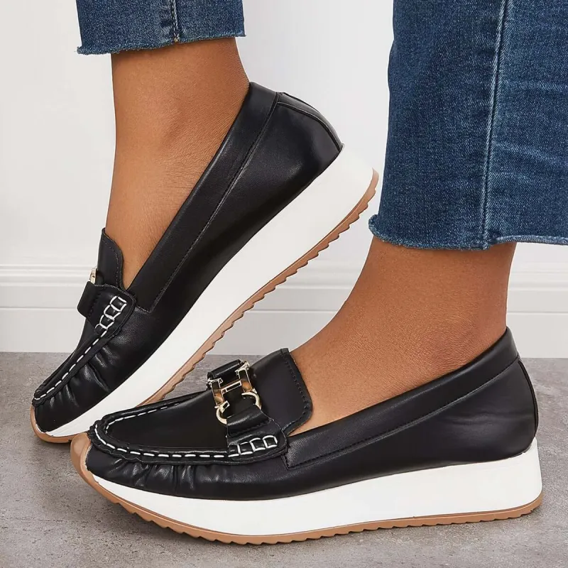 Casual Comfortable Platform Loafers Slip on Flat Boat Shoes sold by Tinstree