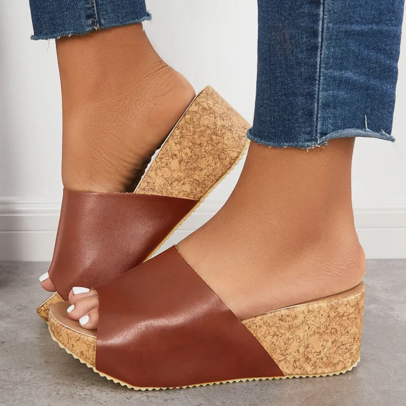 Comfy Cork Wedge Sandals Slip on Lug Sole Platform Slide Sandals sold by Tinstree