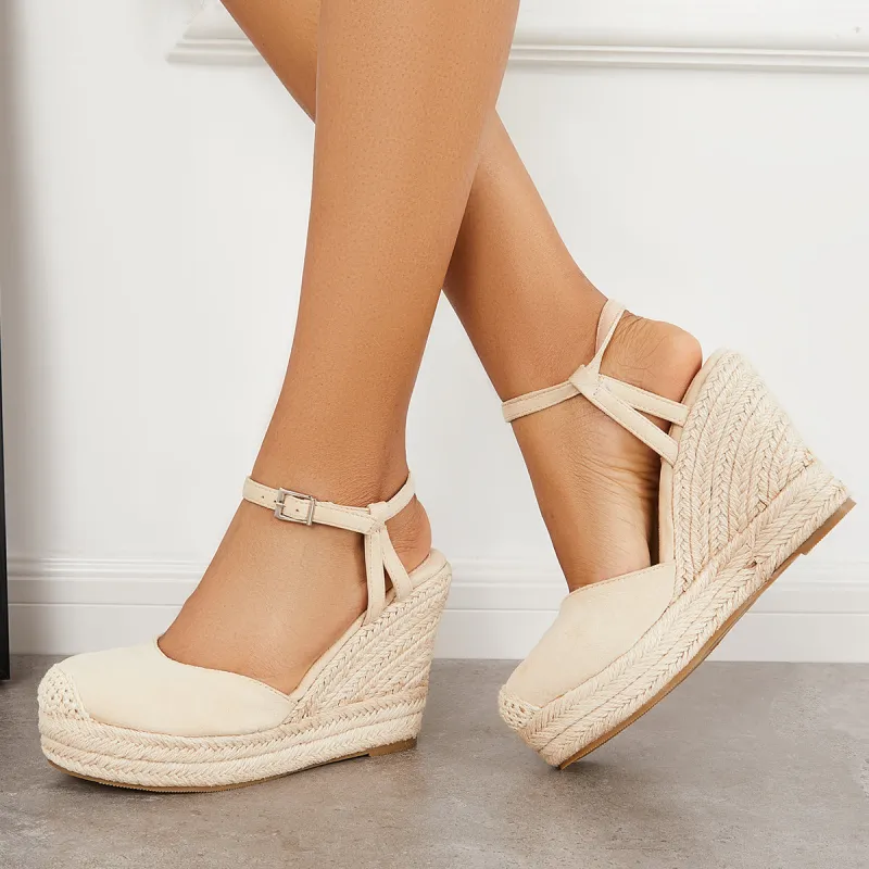 Closed Toe Espadrille Platform Wedges Ankle Strap Slingback Sandals sold by Tinstree