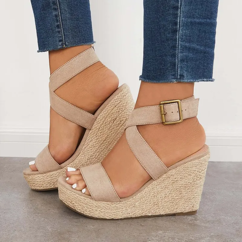 Criss Cross Ankle Strap Espadrille Wedge Platform Sandals sold by Tinstree