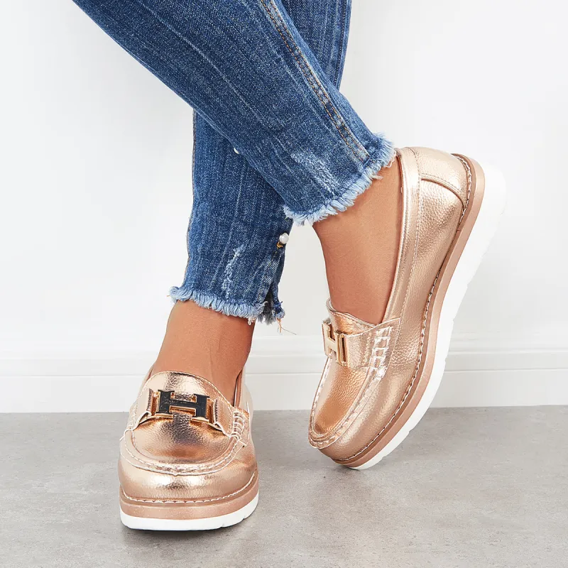 Casual Leather Slip on Flat Loafers Platform Sneakers sold by Tinstree