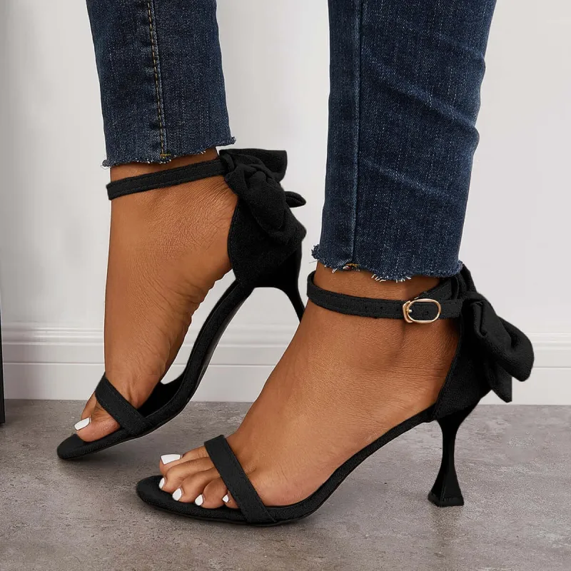 Bowknot Open Toe Ankle Strap Sandals Wedding Dress Kitten Heels sold by Tinstree