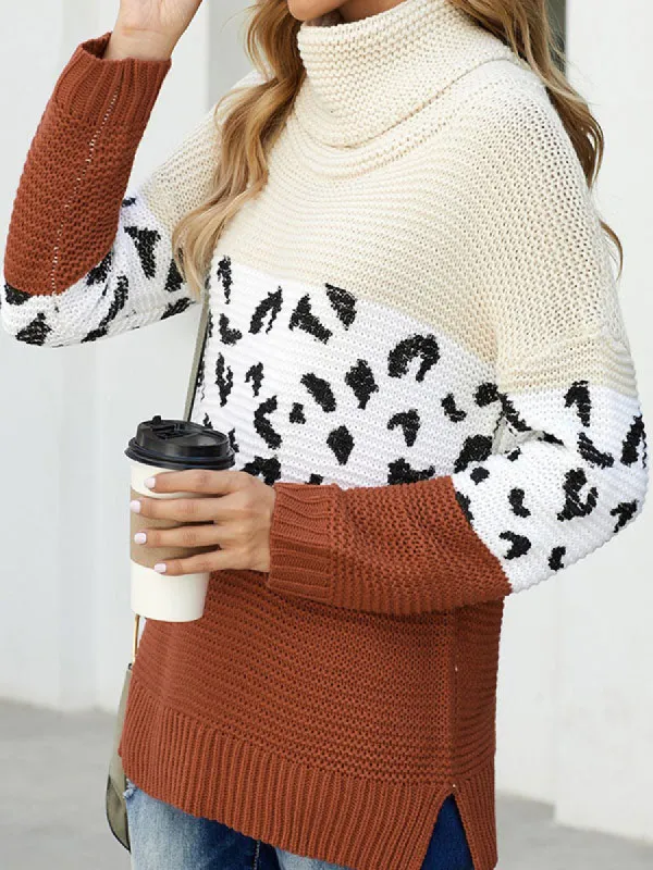 Women Turtleneck Long Sleeve Spilt Hem Knit Tunic Pullover Sweater Tops sold by Tinstree