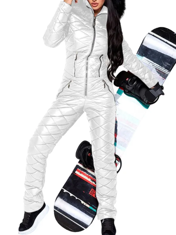 Women Winter Onesies Ski Suit Fur Collar coat Ski Jumpsuit Snowsuit sold by Tinstree