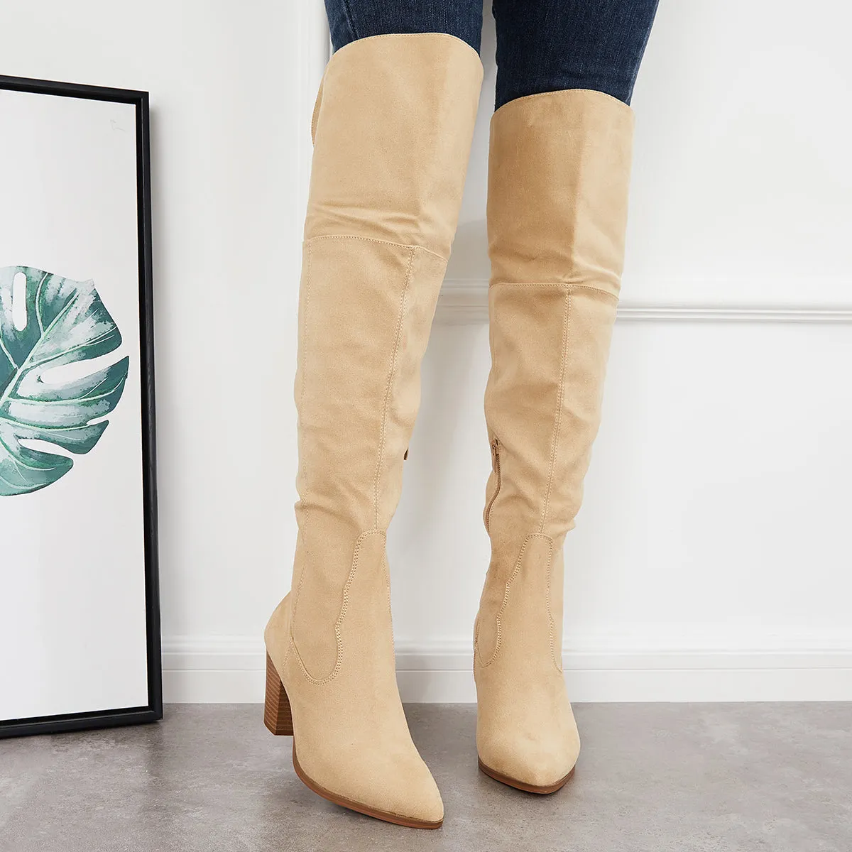 Women Over The Knee Long Boots Chunky Block Heel Cowboy Riding Boots sold by Tinstree product image thumbnail 3