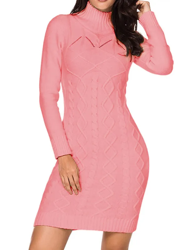 Women Turtleneck Long Sleeve Knit Pullover Sweater Bodycon Mini Dress sold by Tinstree