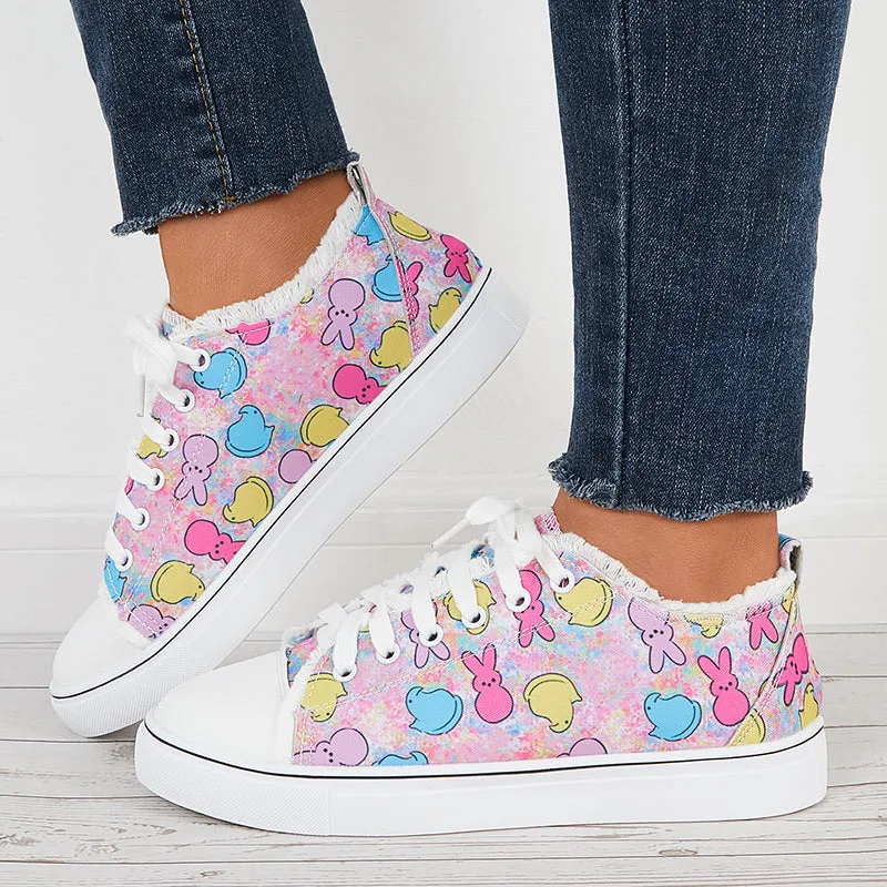 Cute Low Top Canvas Casual Shoes Lace Up Flat Sneakers sold by Tinstree