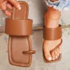Square Toe Ring Sandals Flat Flip Flops Slippers sold by Tinstree
