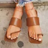 Square Toe Ring Sandals Flat Flip Flops Slippers sold by Tinstree