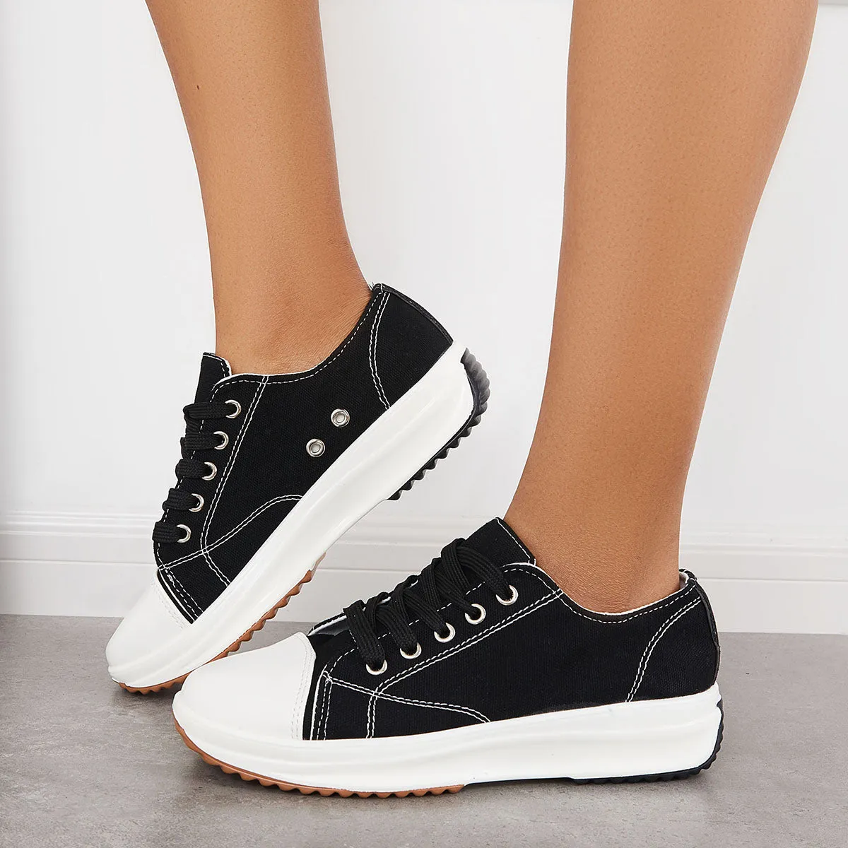 Women Platform Canvas Shoes Lace Up Low Top Sneakers sold by Tinstree product image thumbnail 5
