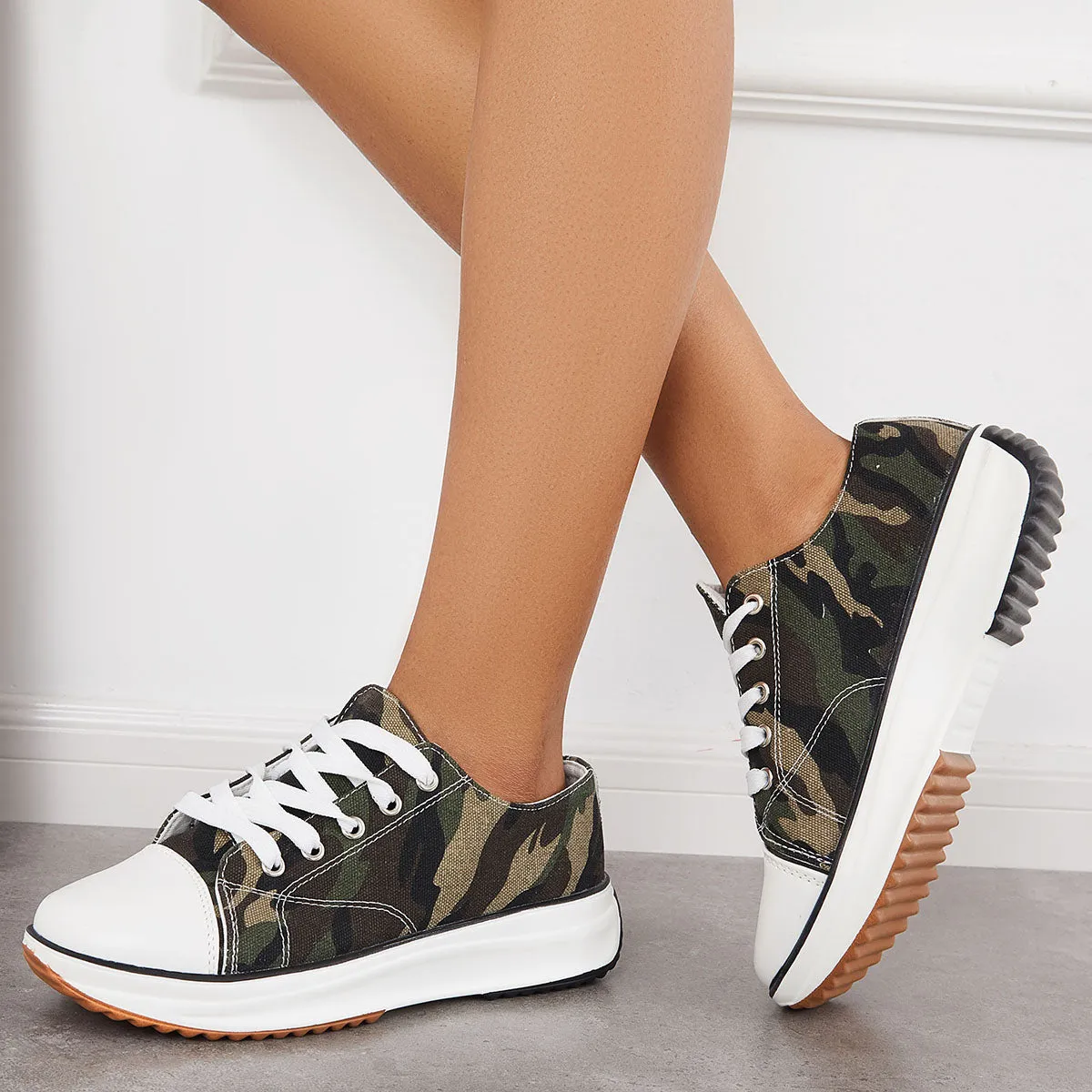 Women Platform Canvas Shoes Lace Up Low Top Sneakers sold by Tinstree product image thumbnail 3