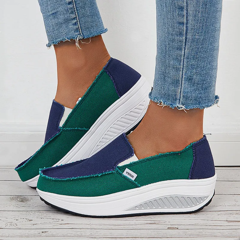 Retro Canvas Sneakers Platform Slip On Wedge Loafers Shoes sold by Tinstree
