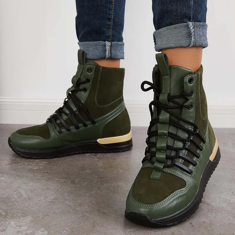 Womens Lace up High Top Sneakers Ankle Boots sold by Tinstree