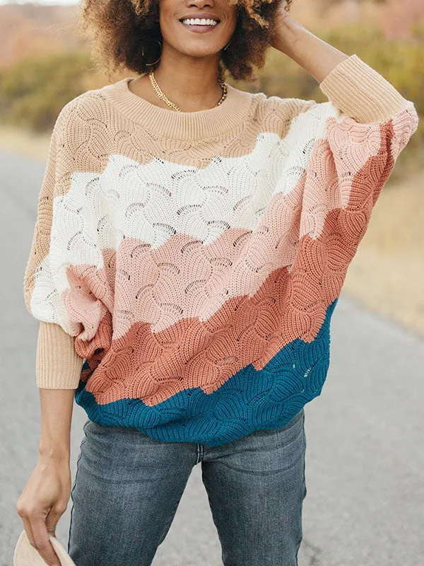 Women Block Color Sweater Crewneck Batwing Sleeve Knit Pullover Jumper Tops sold by Tinstree product image thumbnail 5