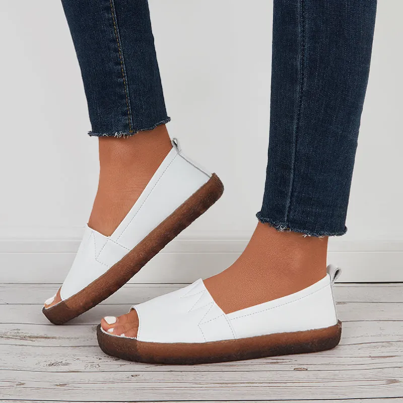 Peep Toe Loafers Slip on Flats Casual Walking Shoes sold by Tinstree